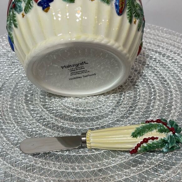 Pfaltzgraff Holiday Garland Dip Bowl and Spreader Set NWOT - Picture 5 of 6